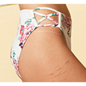 MINKPINK White Floral Pretty Petals High Waist Swim Bikini Bottom Large NEW